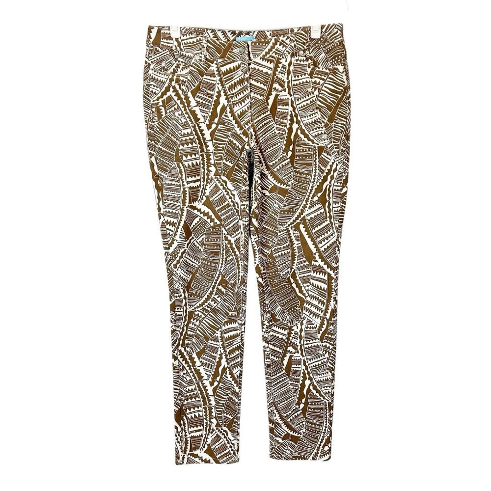 J Mclaughlin Lexi Slim Leg Jeans Women’s Size 12 Brown Pattern‎ Stretch Mid Rise